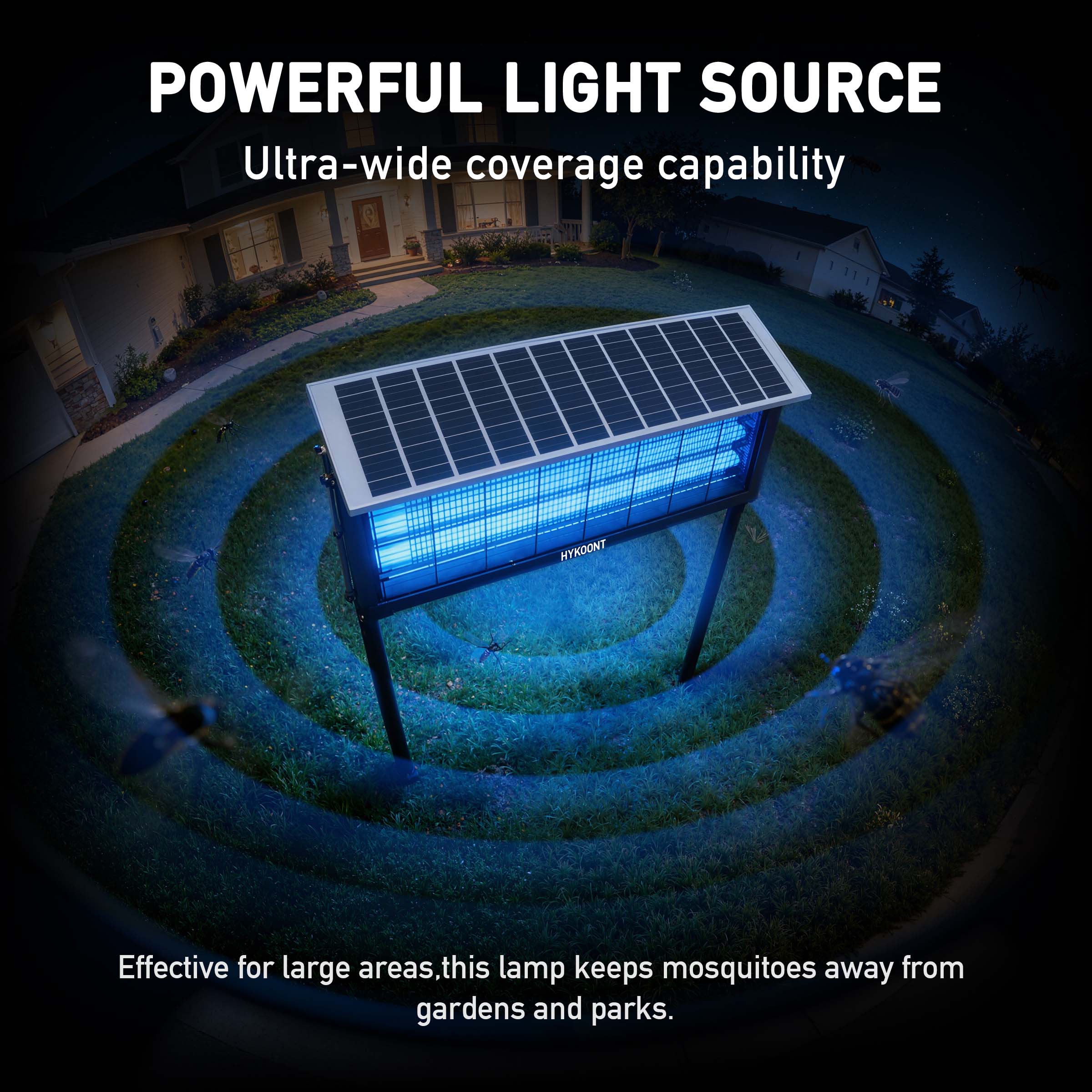 Hykoont 19W Solar LED Bug Zapper Light Standard with Triple UV Tubes Ground Stake & Hanging Design IPX4