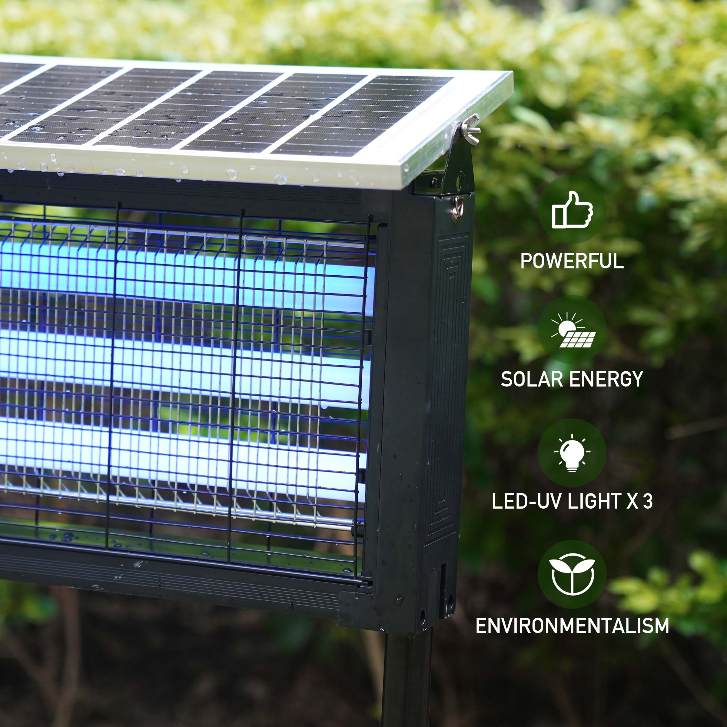 Hykoont 19W Solar LED Bug Zapper Light Standard with Triple UV Tubes Ground Stake & Hanging Design IPX4
