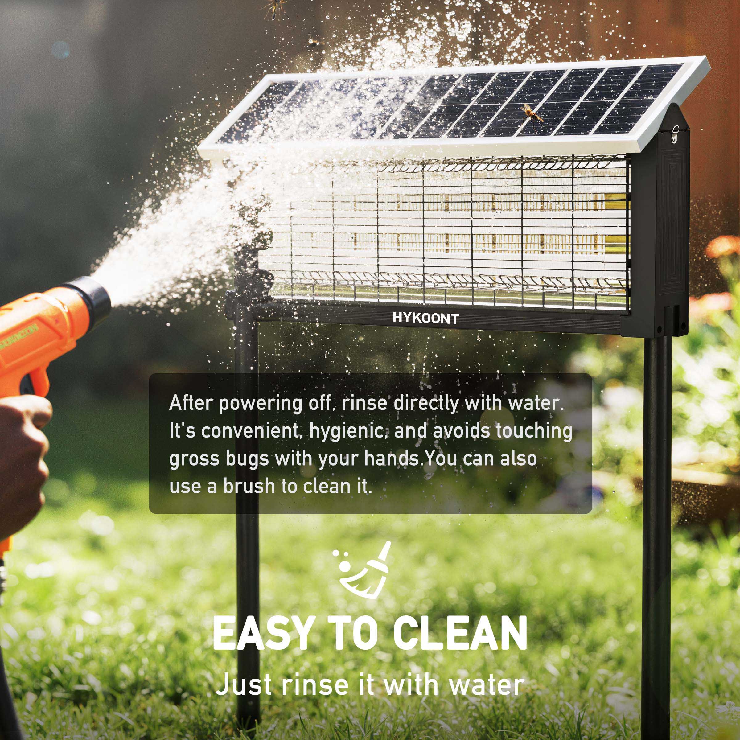 Hykoont 19W Solar LED Bug Zapper Light Standard with Triple UV Tubes Ground Stake & Hanging Design IPX4