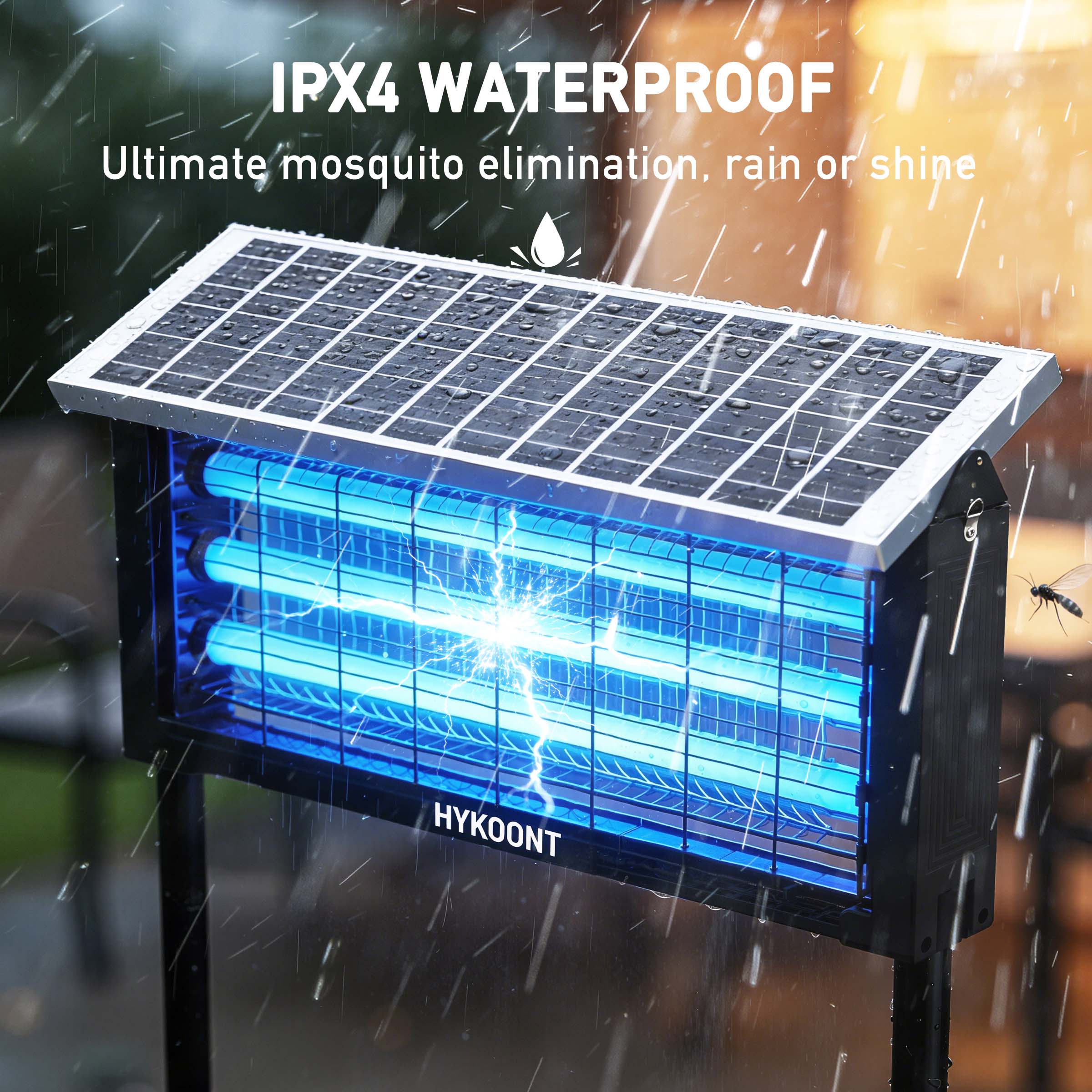 Hykoont 19W Solar LED Bug Zapper Light Standard with Triple UV Tubes Ground Stake & Hanging Design IPX4