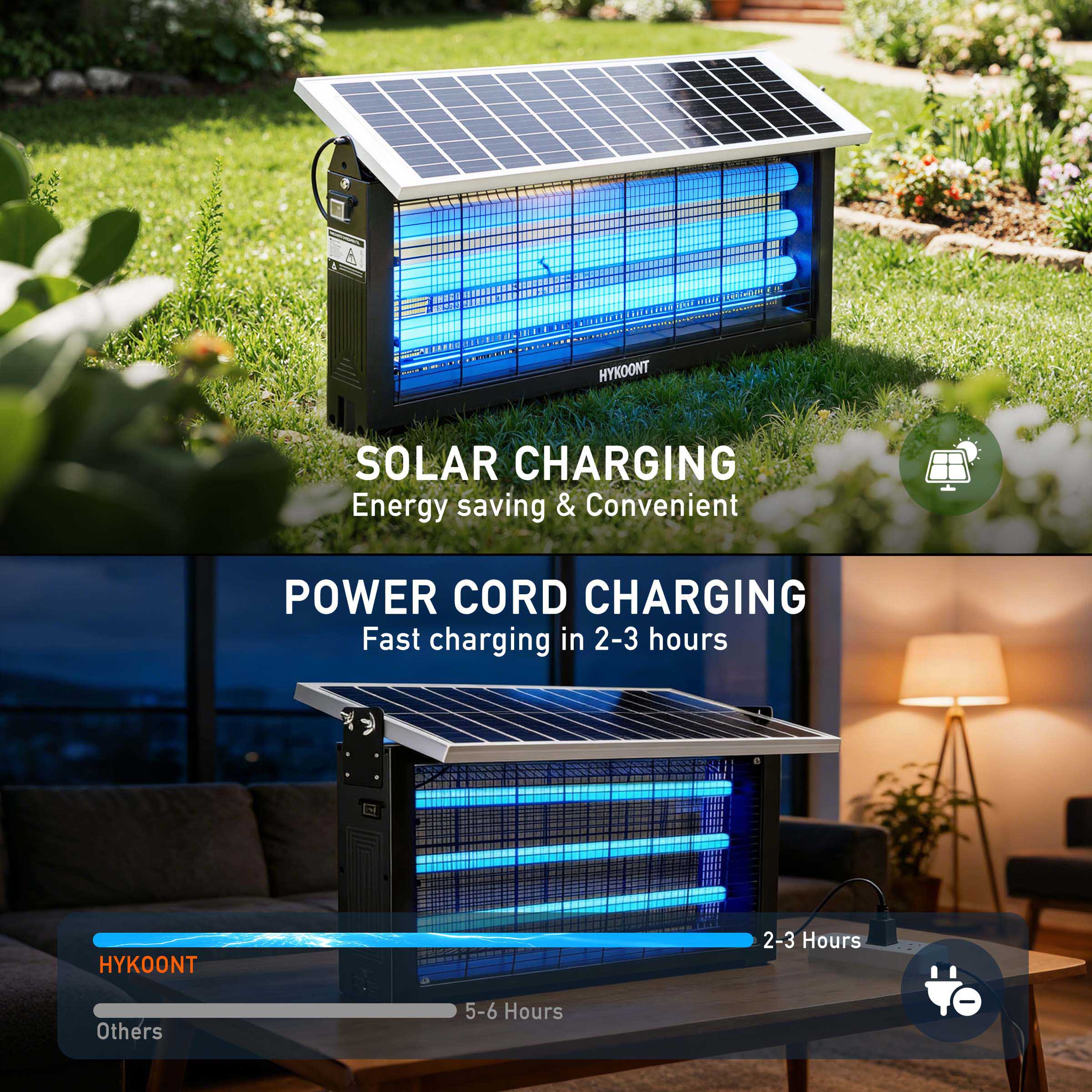 Hykoont 19W Solar LED Bug Zapper Light Standard with Triple UV Tubes Ground Stake & Hanging Design IPX4