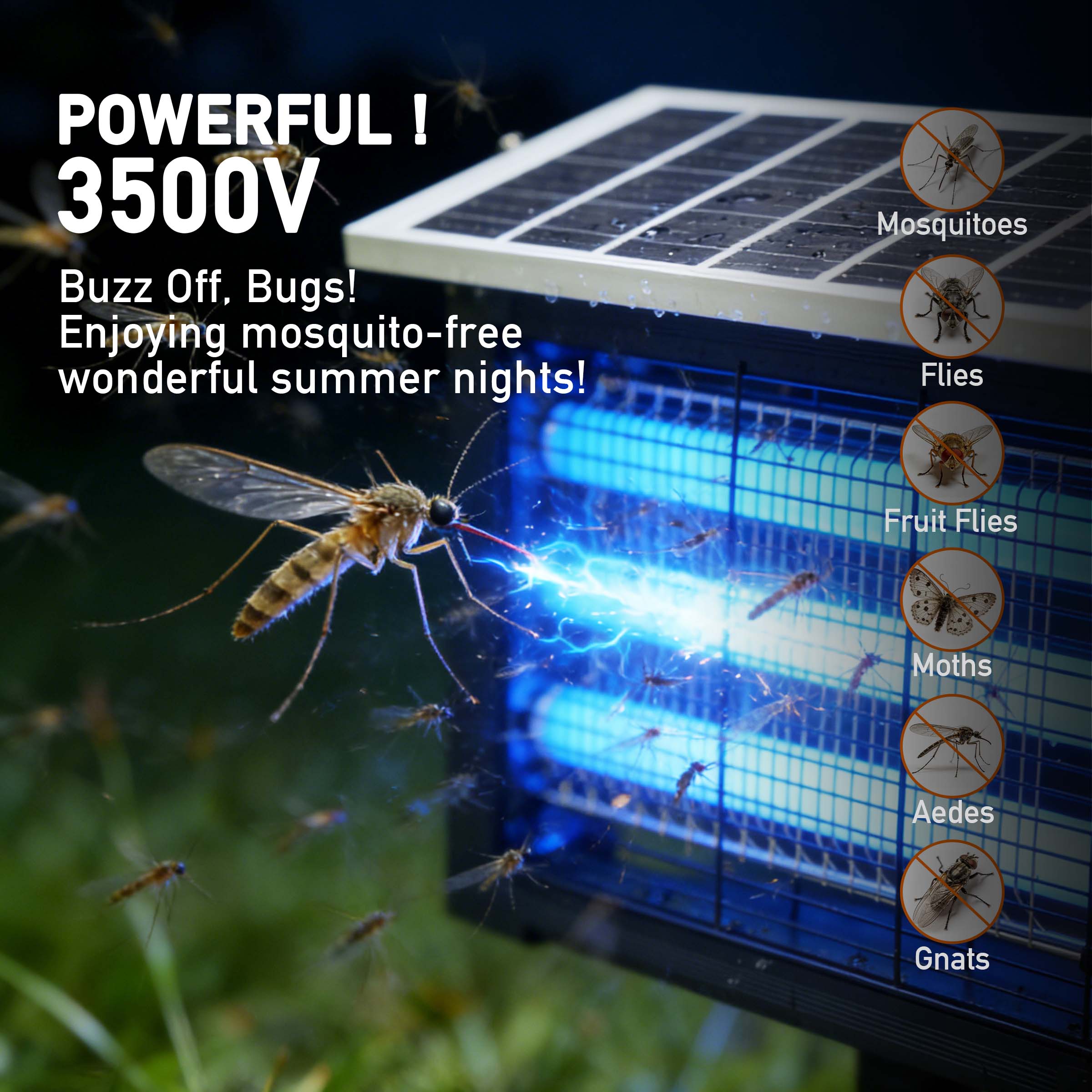 Hykoont 19W Solar LED Bug Zapper Light Standard with Triple UV Tubes Ground Stake & Hanging Design IPX4