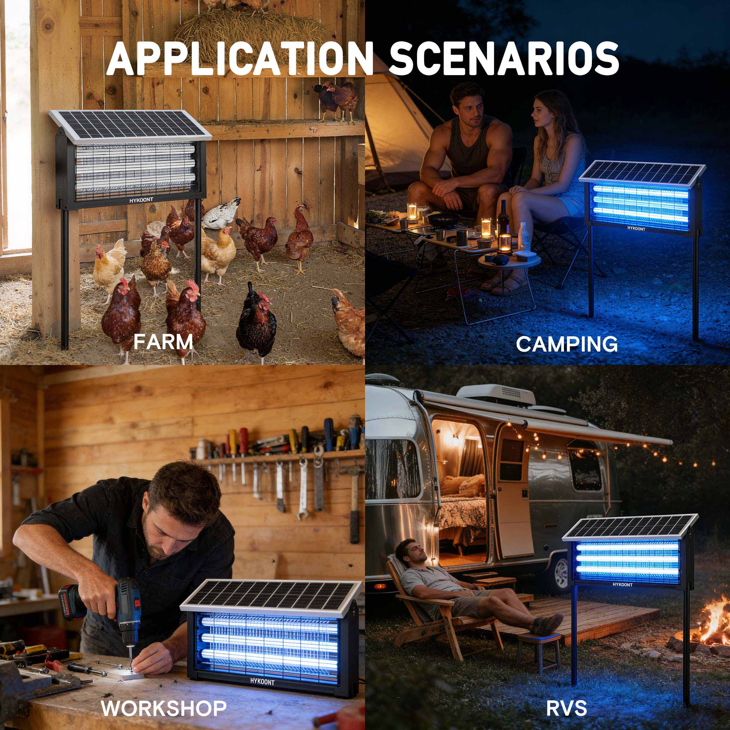 Hykoont 19W Solar LED Bug Zapper Light Standard with Triple UV Tubes Ground Stake & Hanging Design IPX4