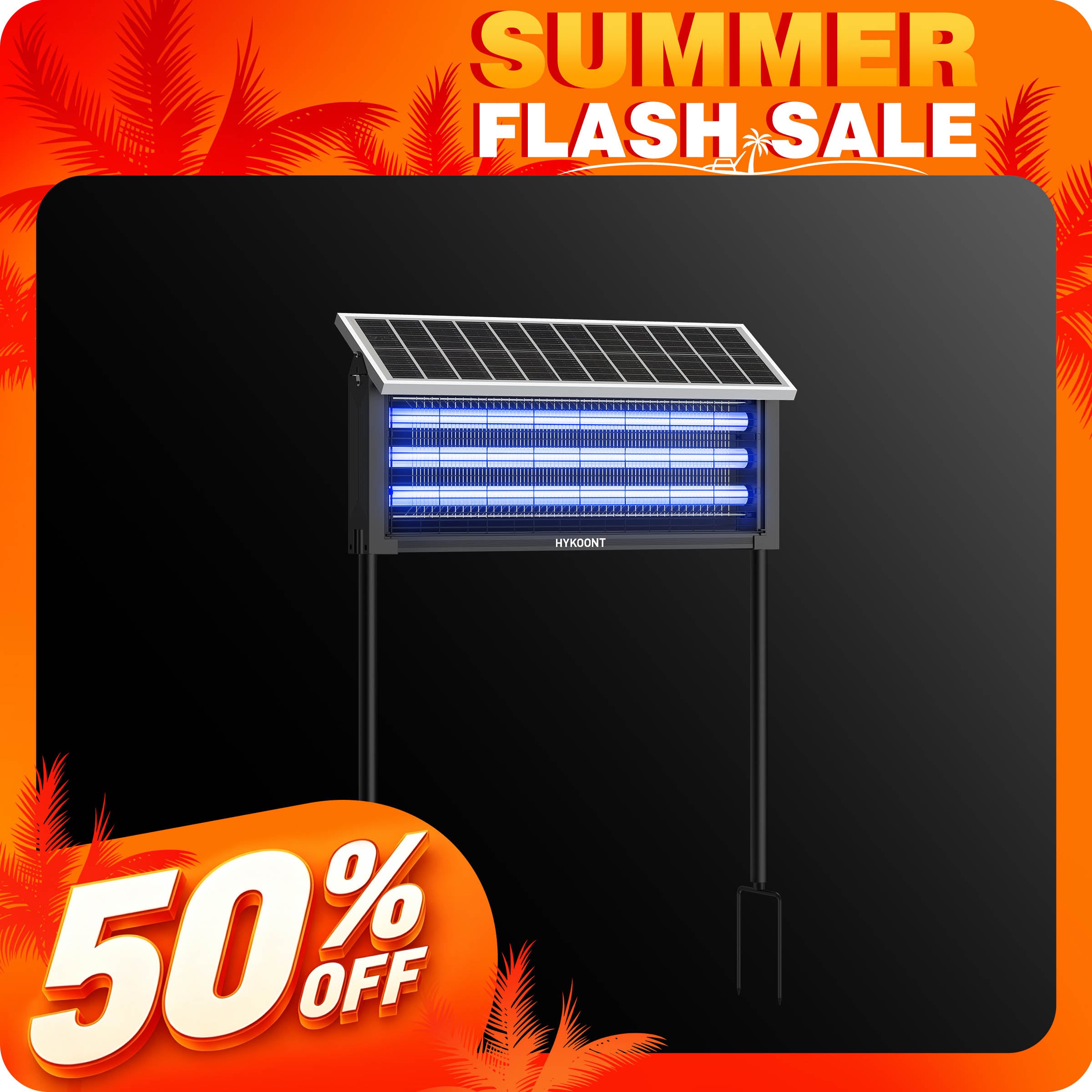 Hykoont 19W Solar LED Bug Zapper Light Standard with Triple UV Tubes Ground Stake & Hanging Design IPX4