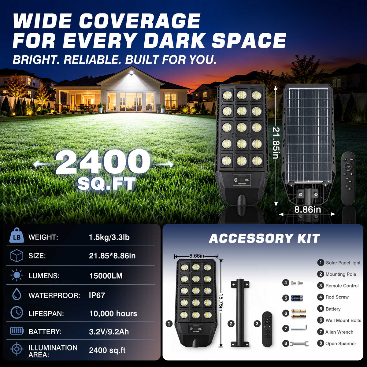 Hykoont TW015 15000LM Large Lens Solar Street Light Pre-Order (Ships in 1 month)