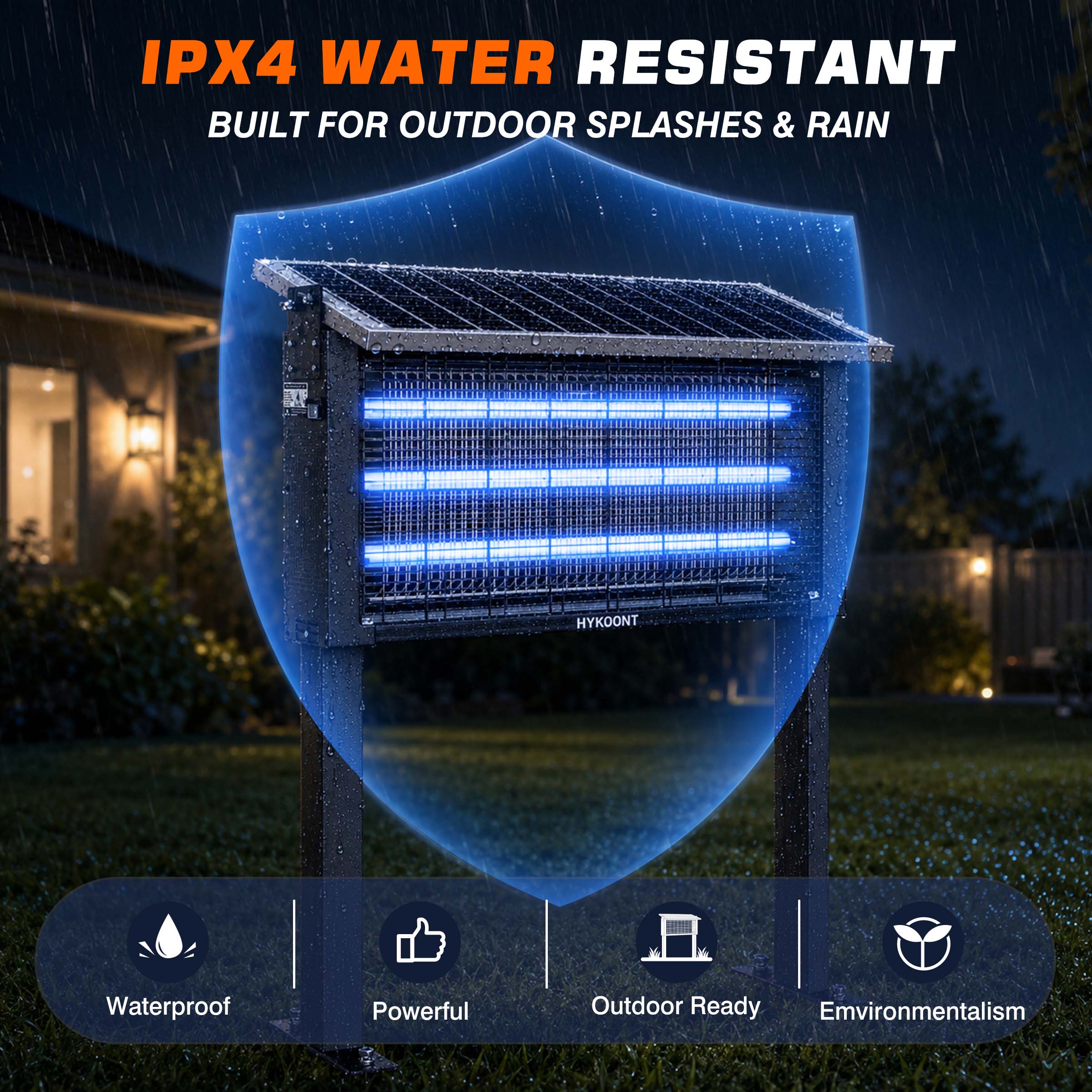 Hykoont 30W Solar LED Bug Zapper Light Pro Triple Tube Dusk-to-Dawn
