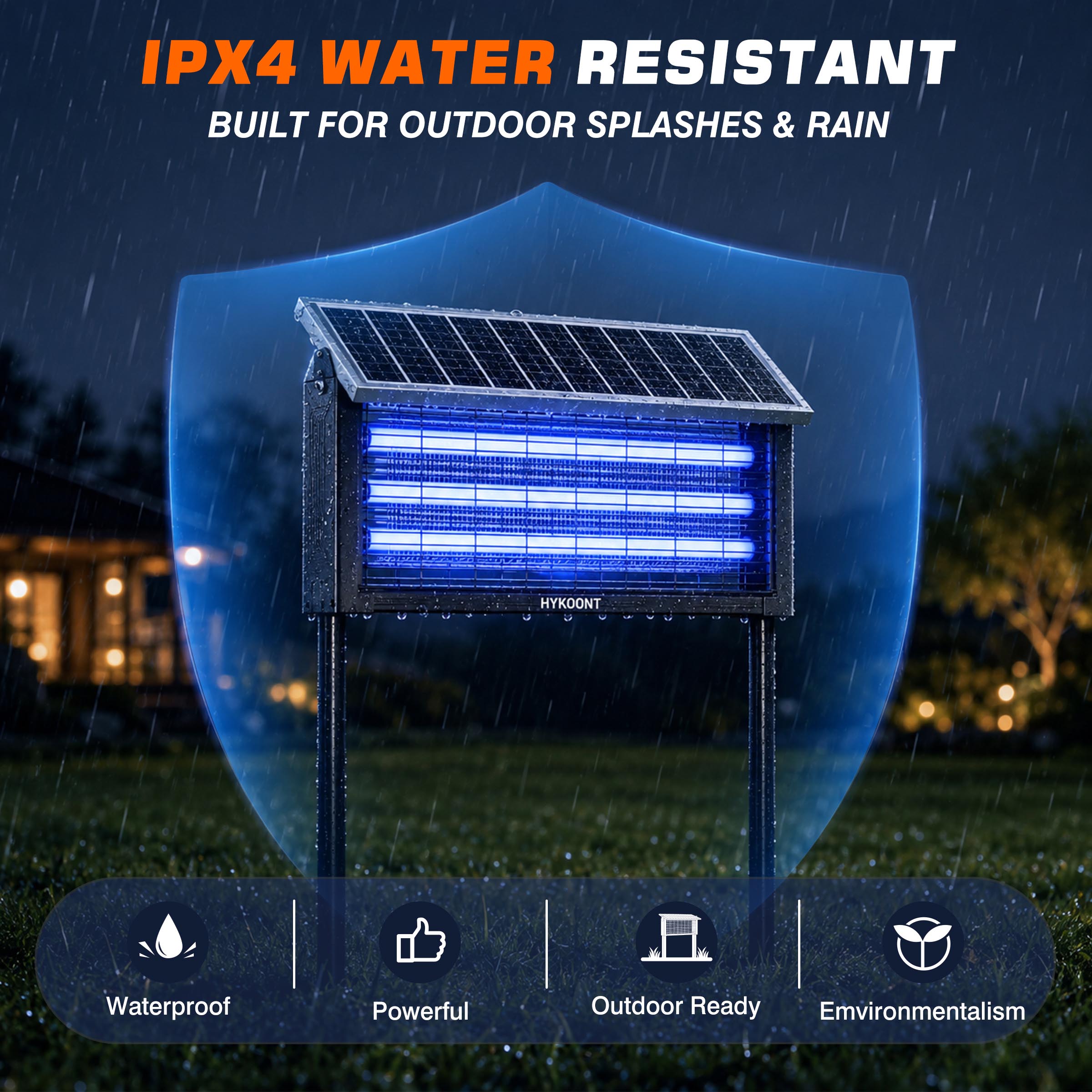 Hykoont 19W Solar LED Bug Zapper Light Standard with Triple UV Tubes Ground Stake & Hanging Design IPX4