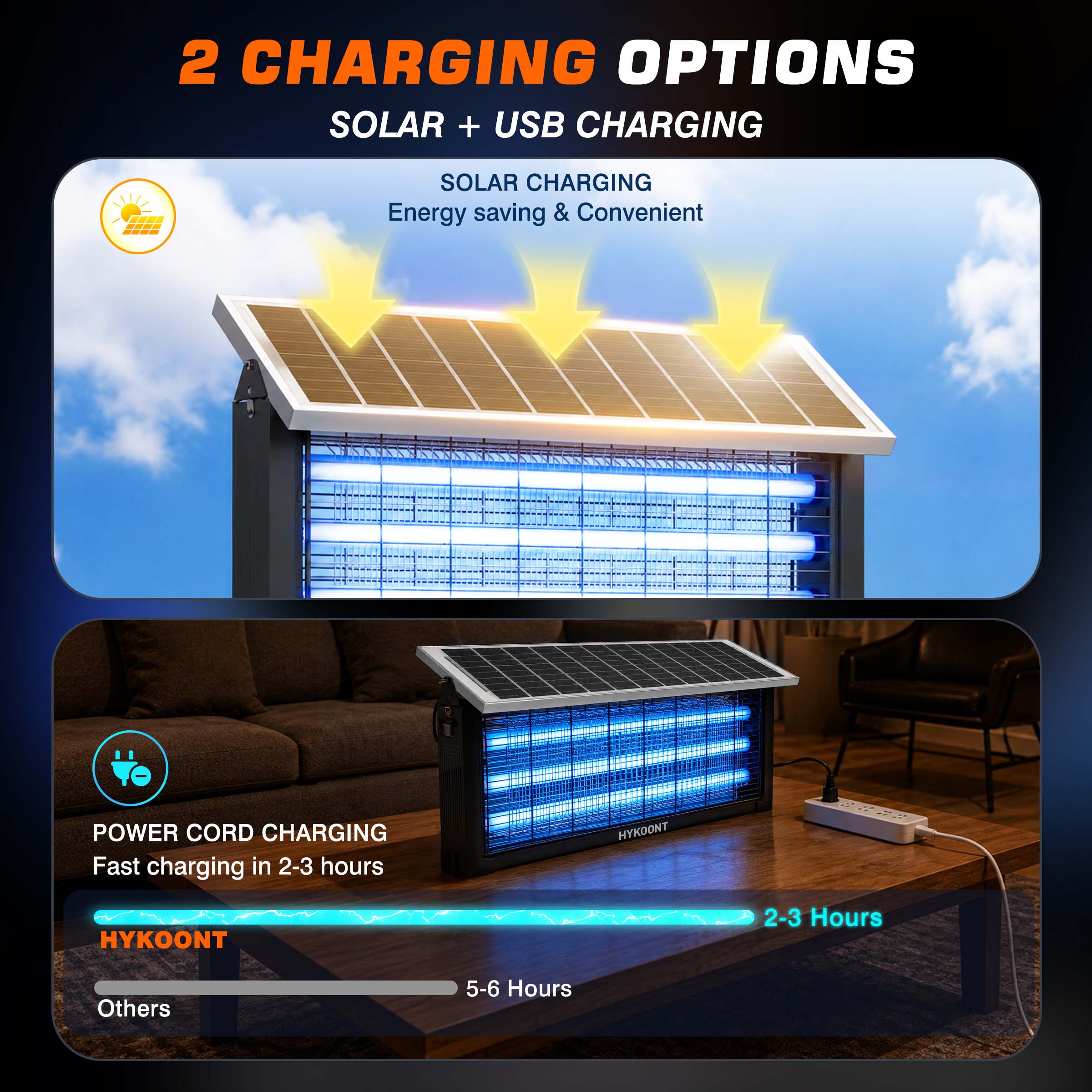 Hykoont 19W Solar LED Bug Zapper Light Standard with Triple UV Tubes Ground Stake & Hanging Design IPX4