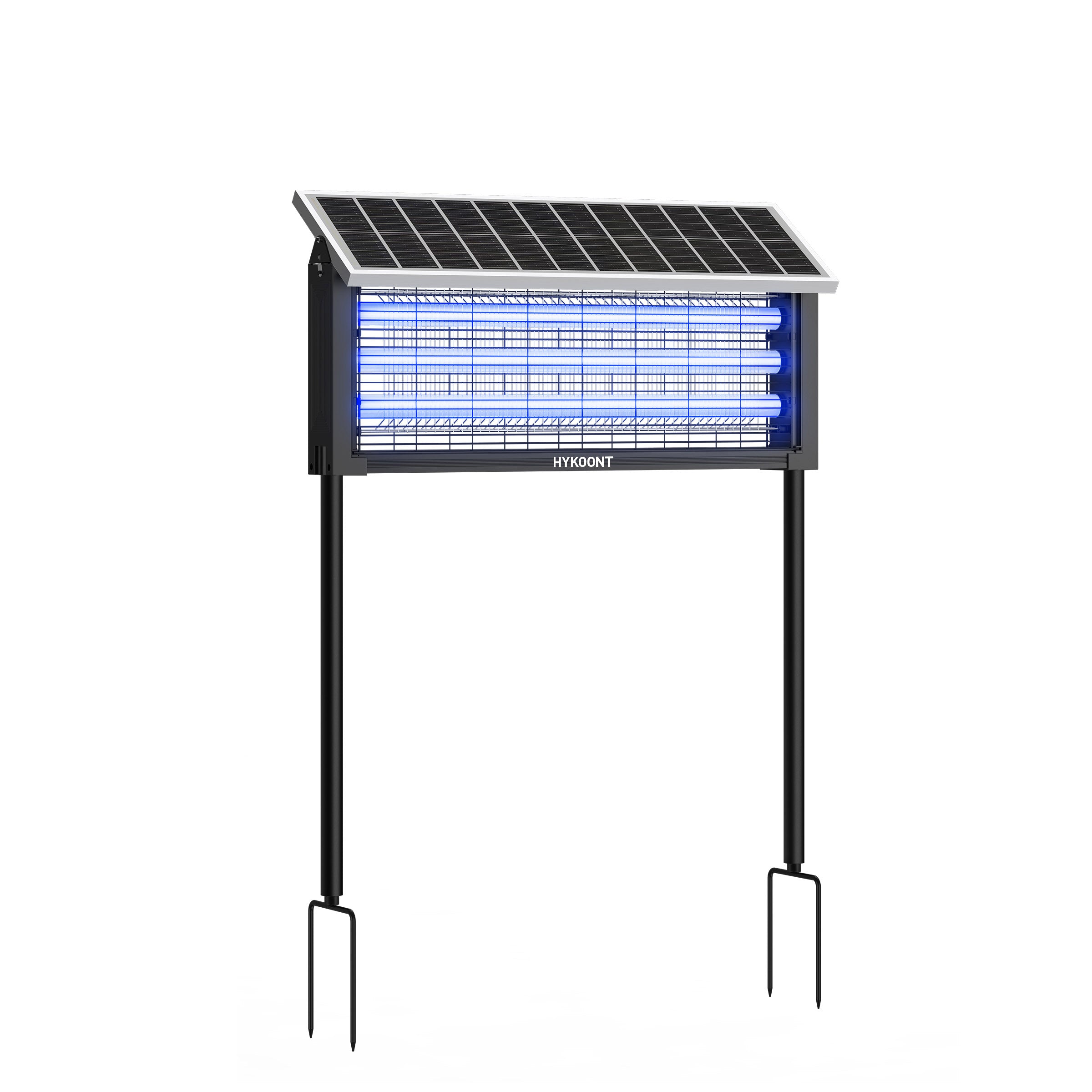 Hykoont 19W Solar LED Bug Zapper Light Standard with Triple UV Tubes Ground Stake & Hanging Design IPX4