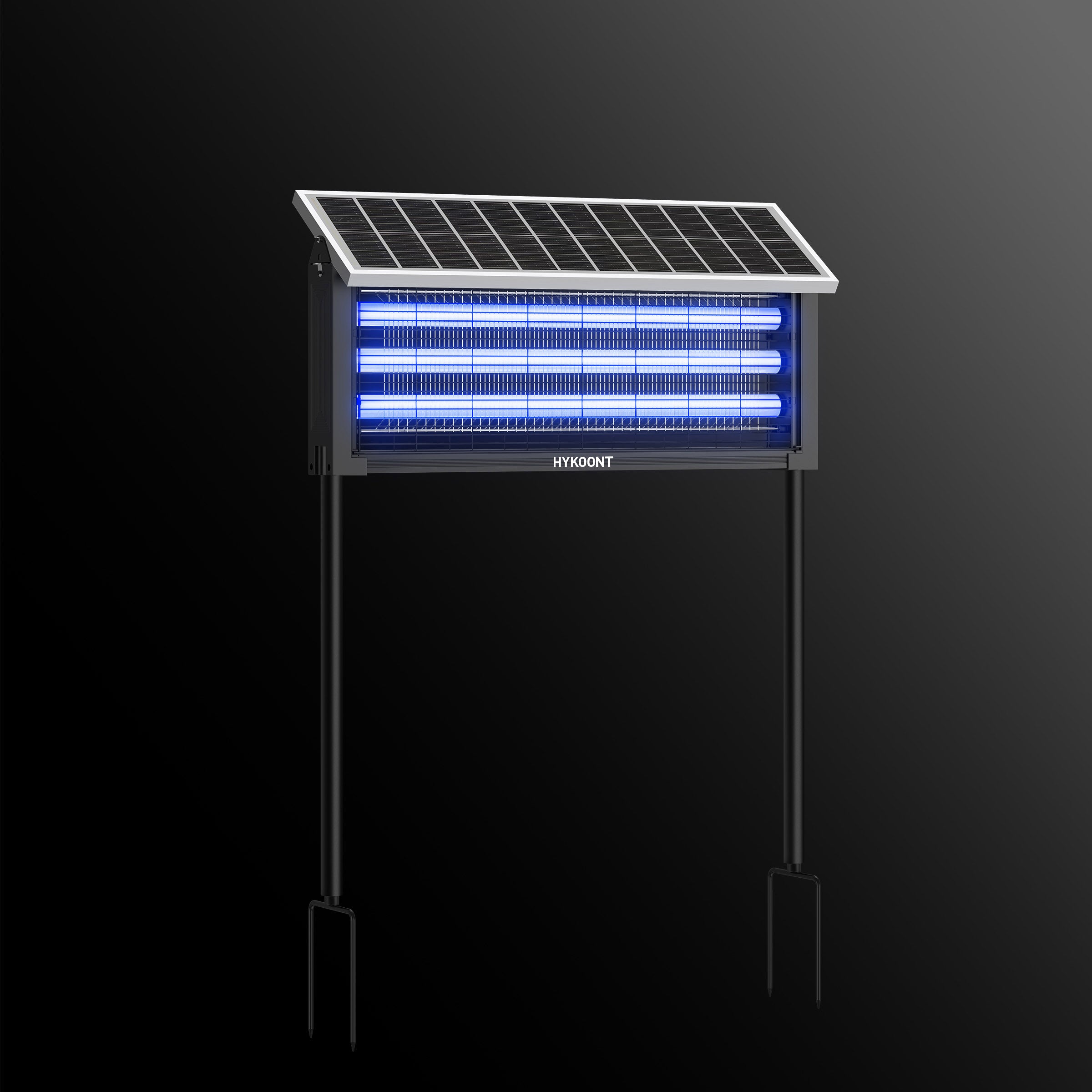 Hykoont 19W Solar LED Bug Zapper Light Standard with Triple UV Tubes Ground Stake & Hanging Design IPX4