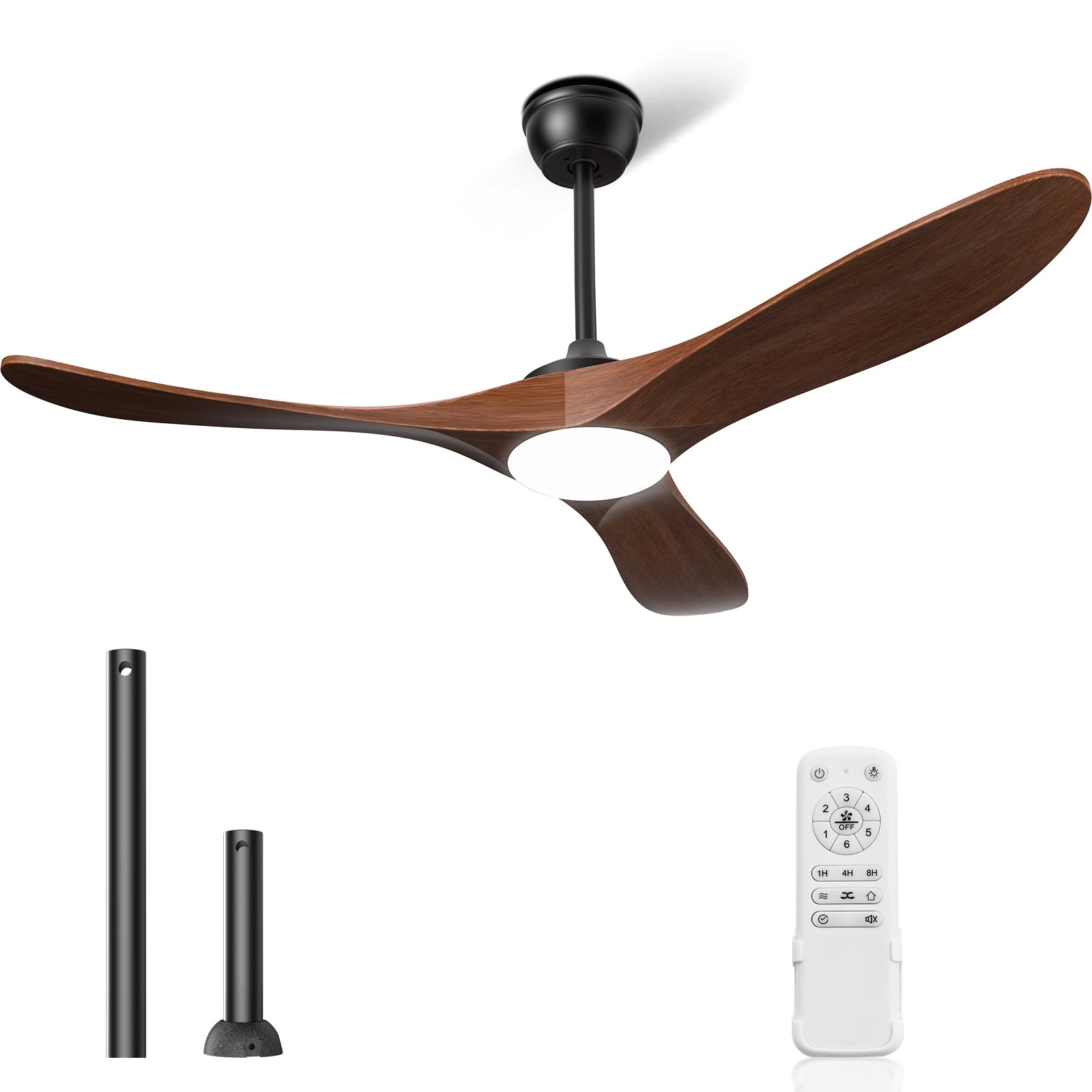 Hykoont Dark Walnut Ceiling Fan with Light | Downrod Design, 6 Speeds