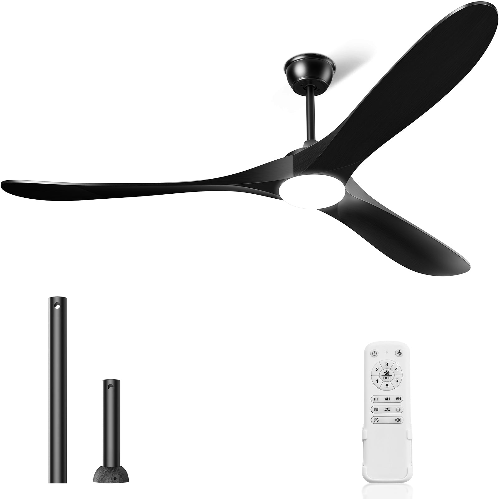 Hykoont Black Wood Ceiling Fan with Light | Downrod Design, Quiet Operation