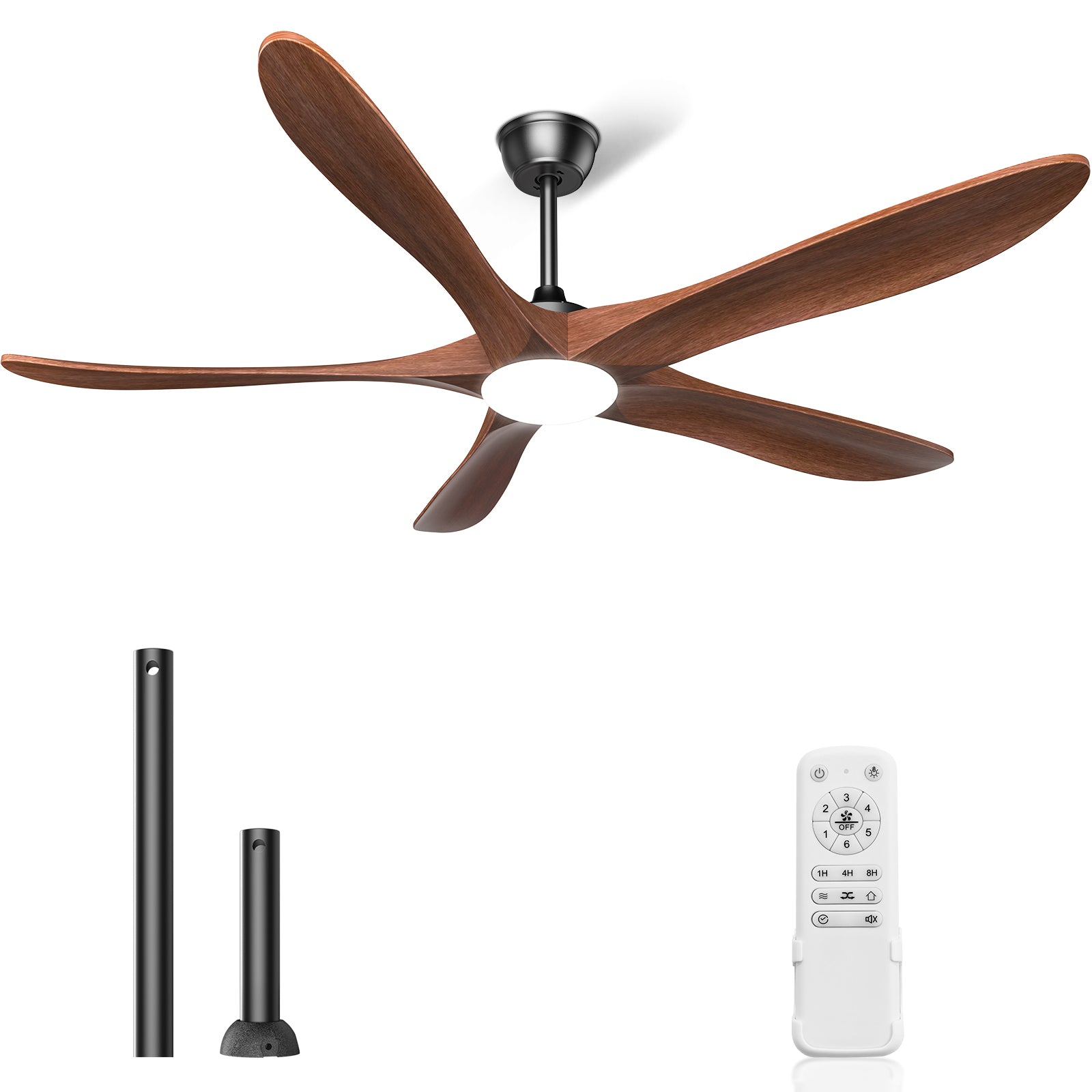 Hykoont Ceiling Fan with Light | Solid Wood Blades, Downrod Design, 6 Speeds 52''60''72''