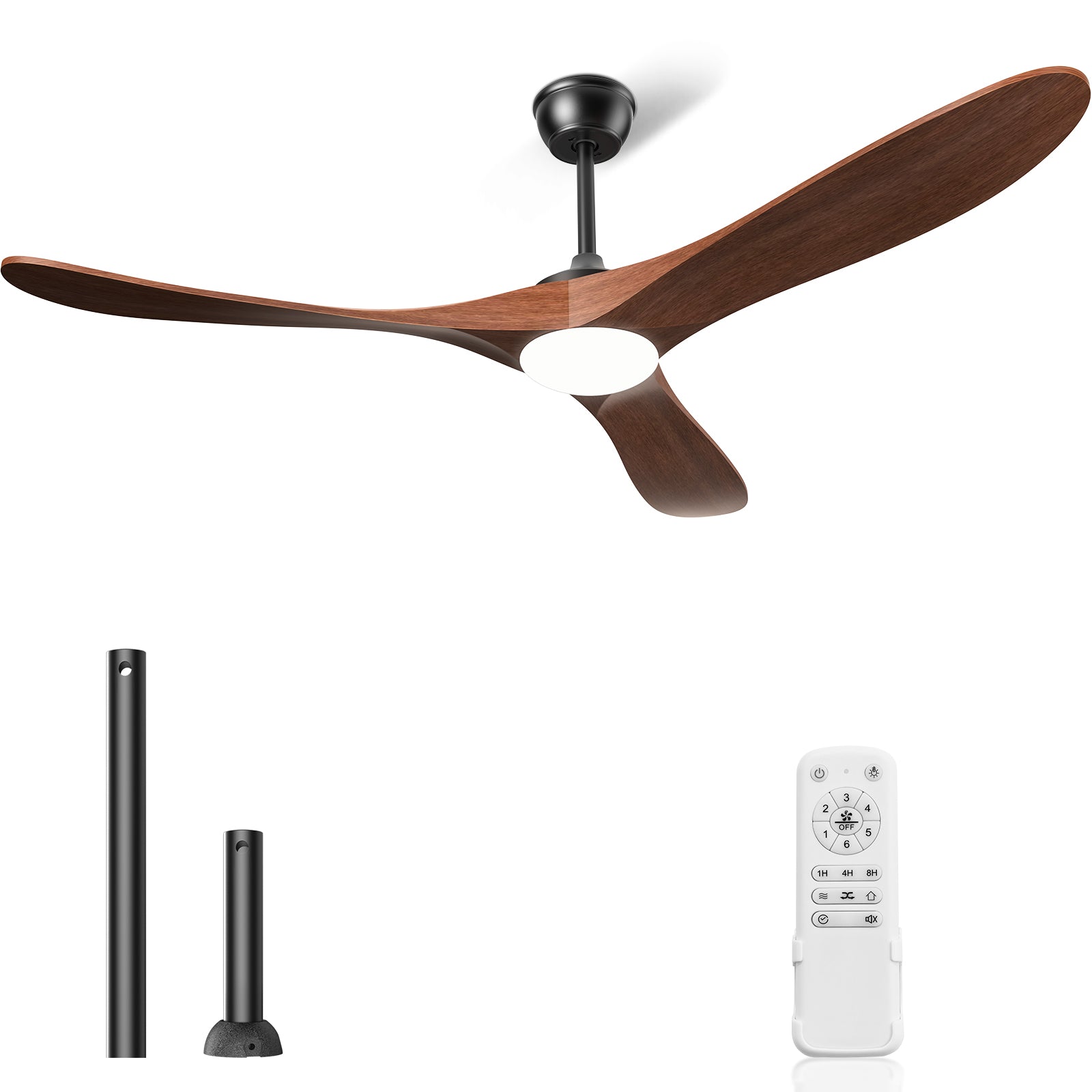 Hykoont Dark Walnut Ceiling Fan with Light | Downrod Design, 6 Speeds