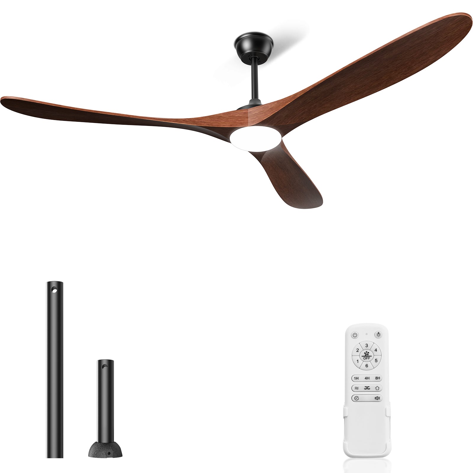 Hykoont Dark Walnut Ceiling Fan with Light | Downrod Design, 6 Speeds