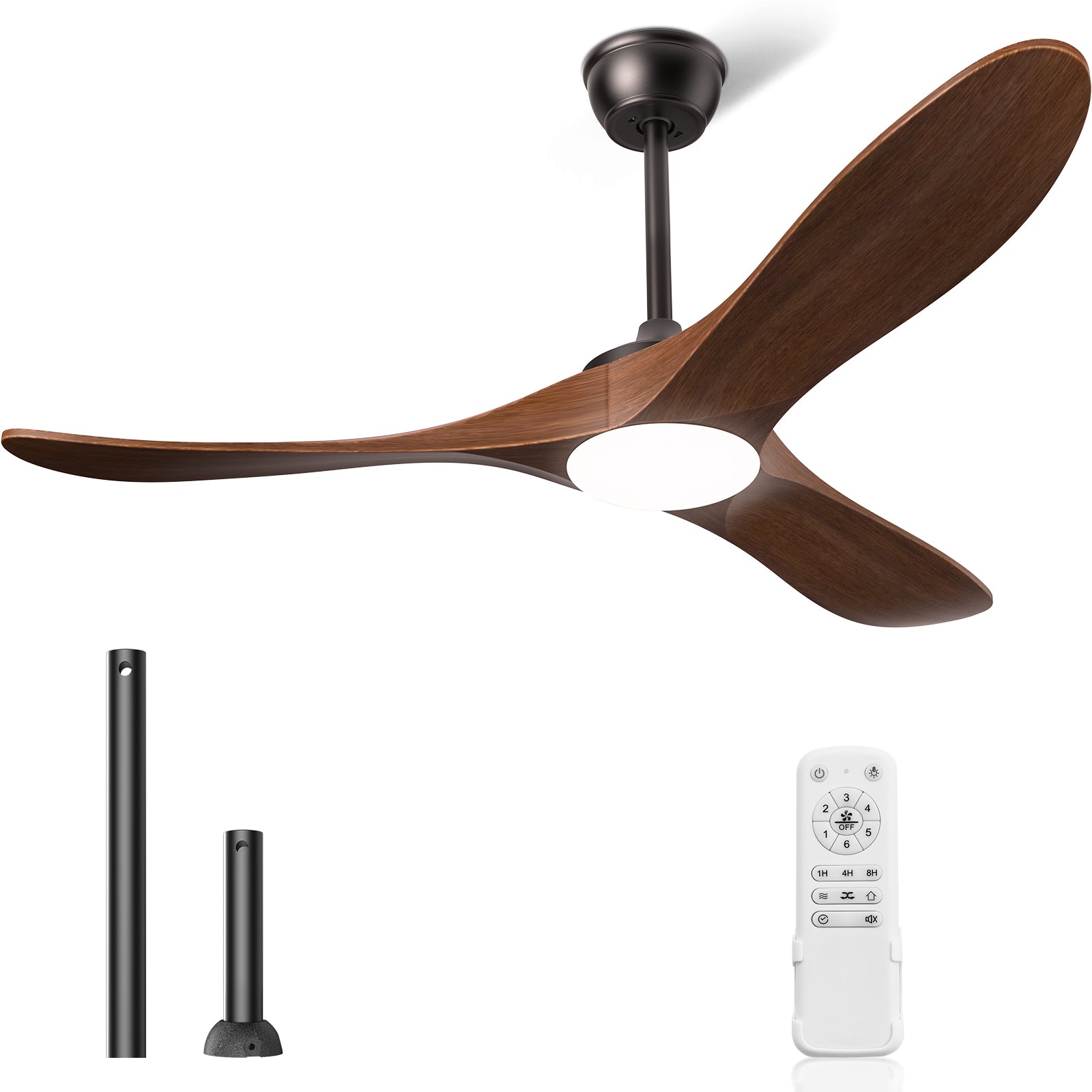 Hykoont Dark Walnut Ceiling Fan with Light | Downrod Design, 6 Speeds