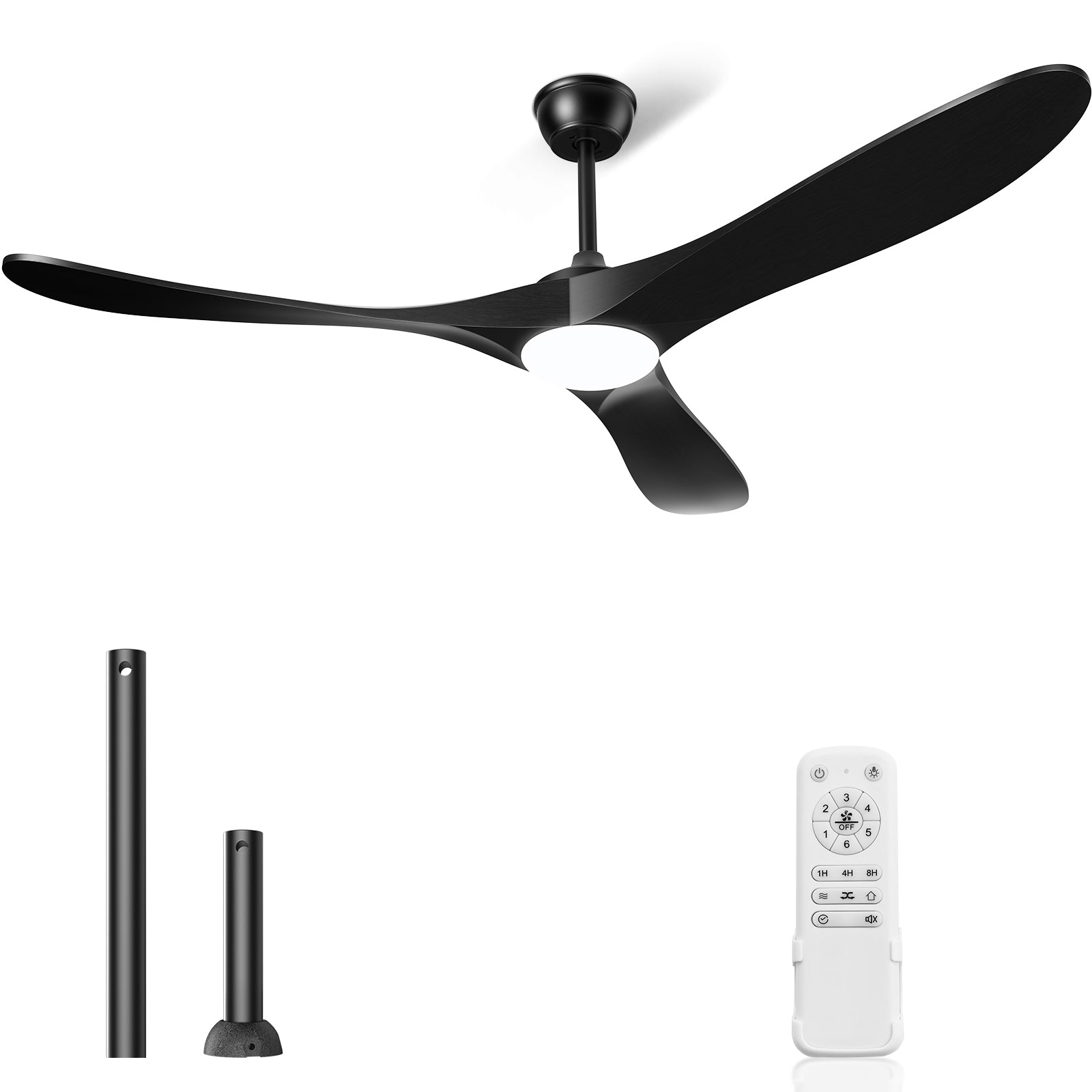 Hykoont Black Wood Ceiling Fan with Light | Downrod Design, Quiet Operation