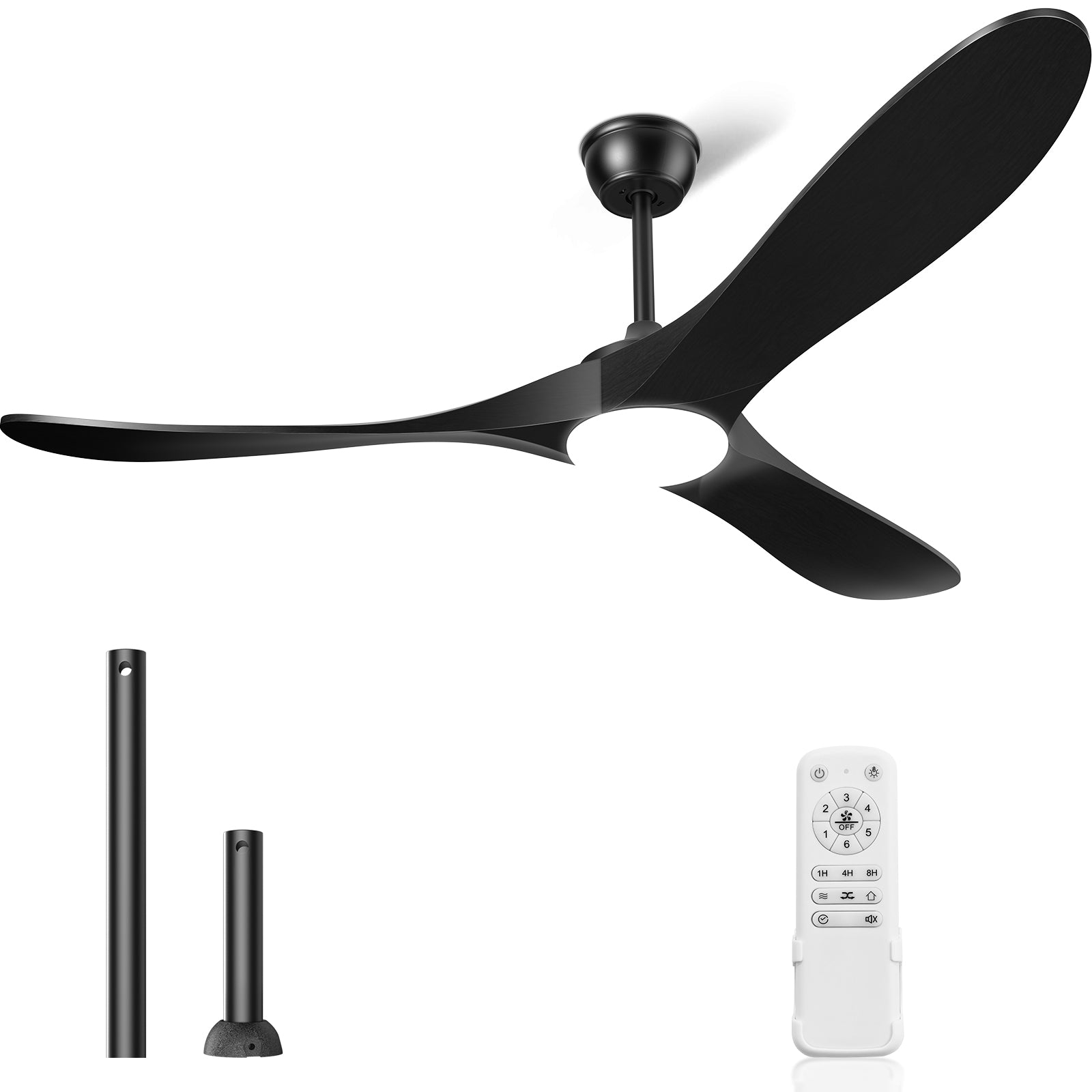 Hykoont Black Wood Ceiling Fan with Light | Downrod Design, Quiet Operation