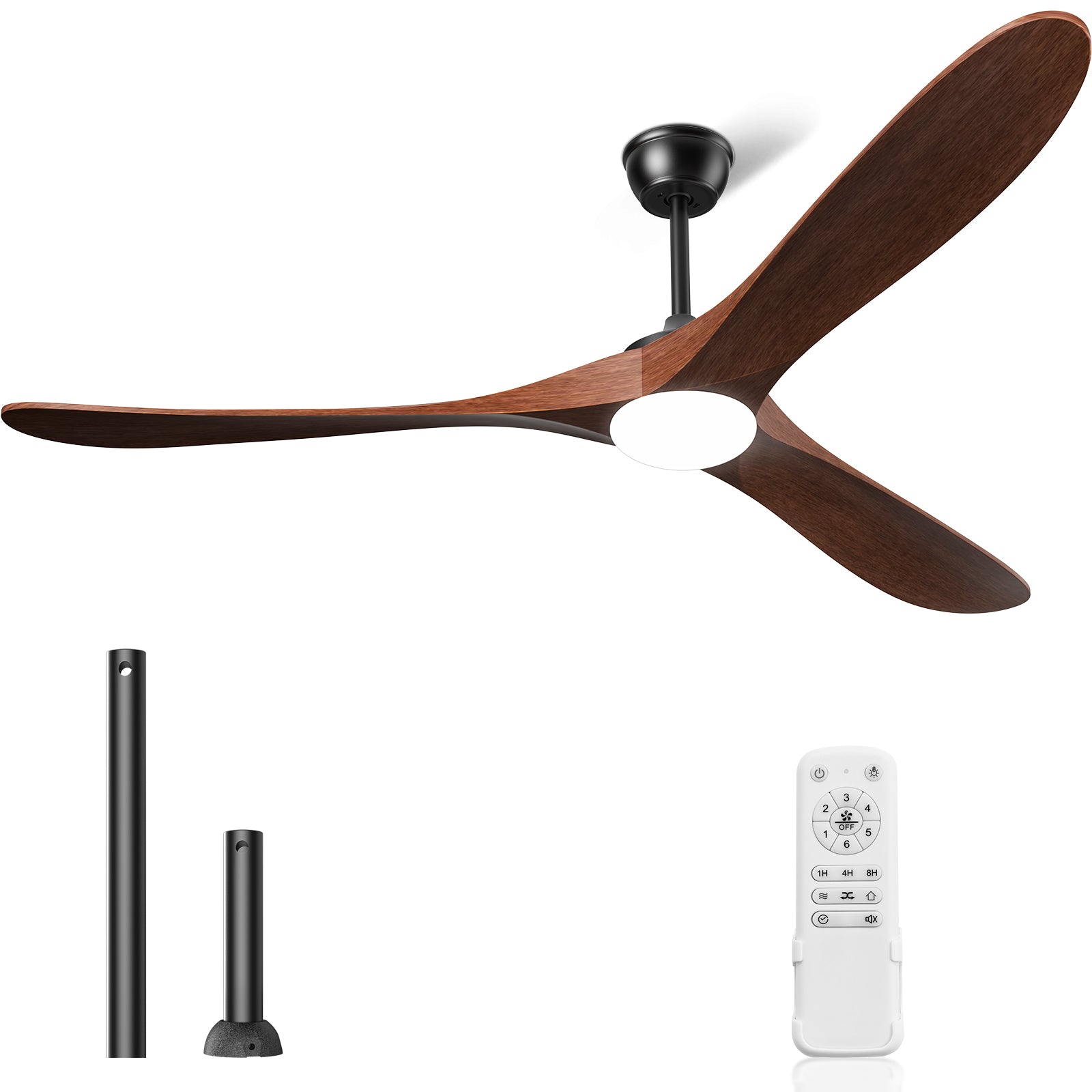 Hykoont Dark Walnut Ceiling Fan with Light | Downrod Design, 6 Speeds