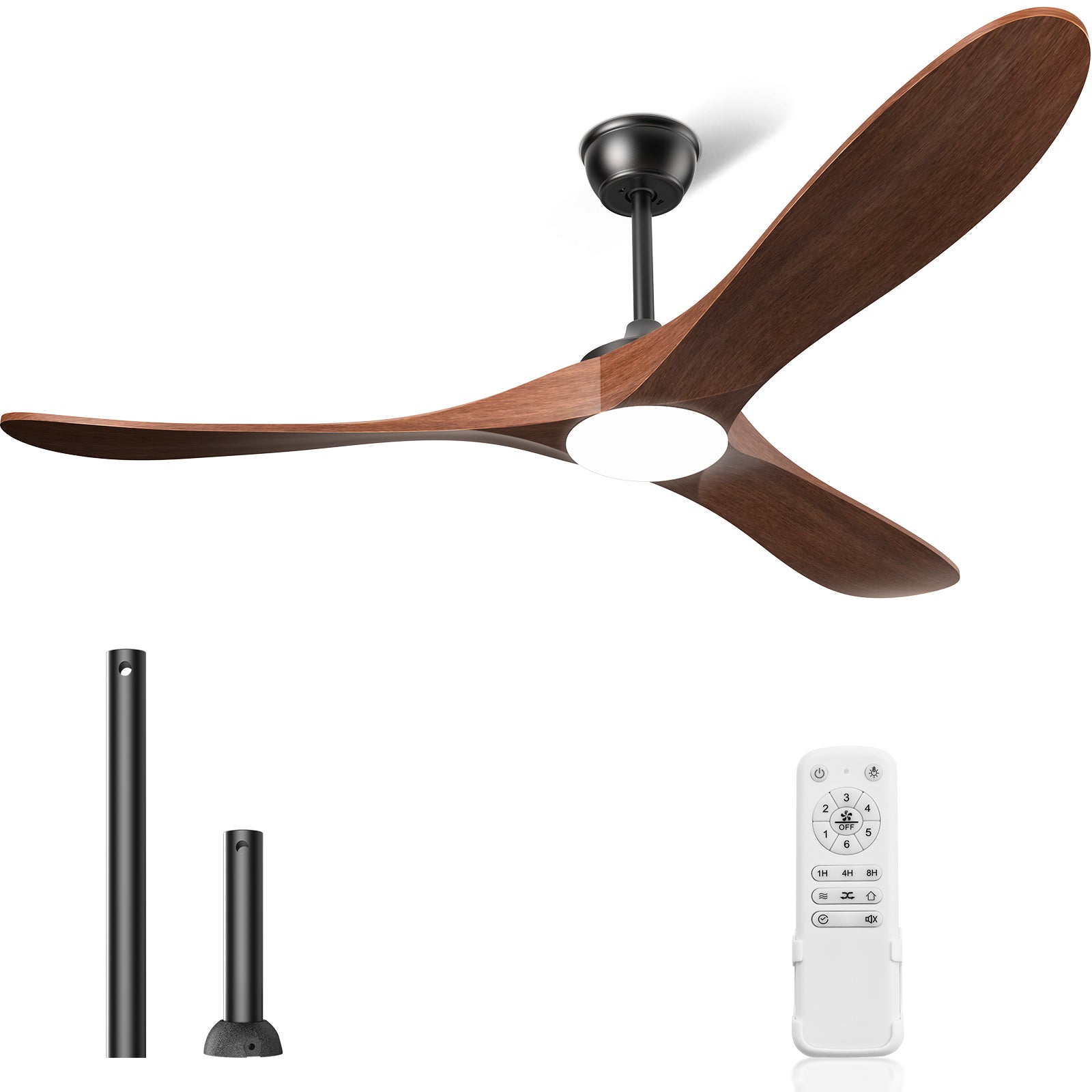 Hykoont Dark Walnut Ceiling Fan with Light | Downrod Design, 6 Speeds